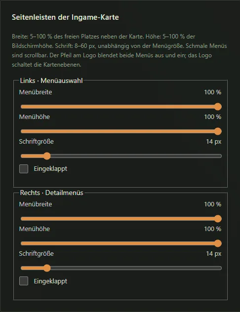 Einstellungen der beiden Seitenleisten