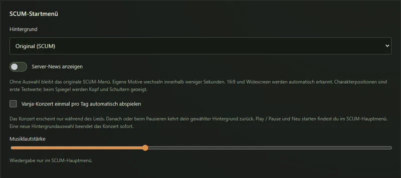 Hintergrundwahl, Server-News und Konzert-Einstellungen
