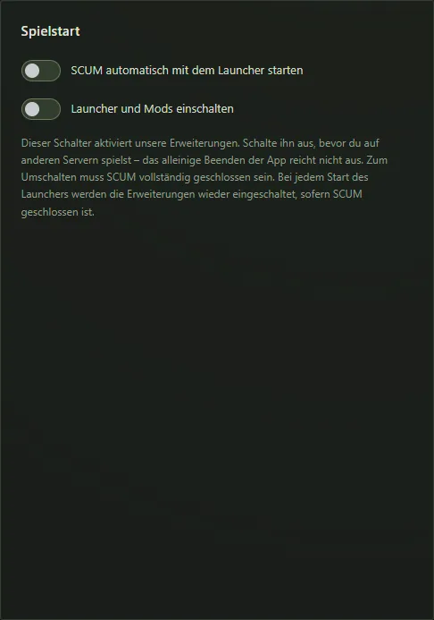 Spielstart- und Erweiterungseinstellungen