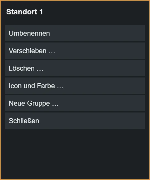 Kontextmenü eines Pins mit Beispielnamen